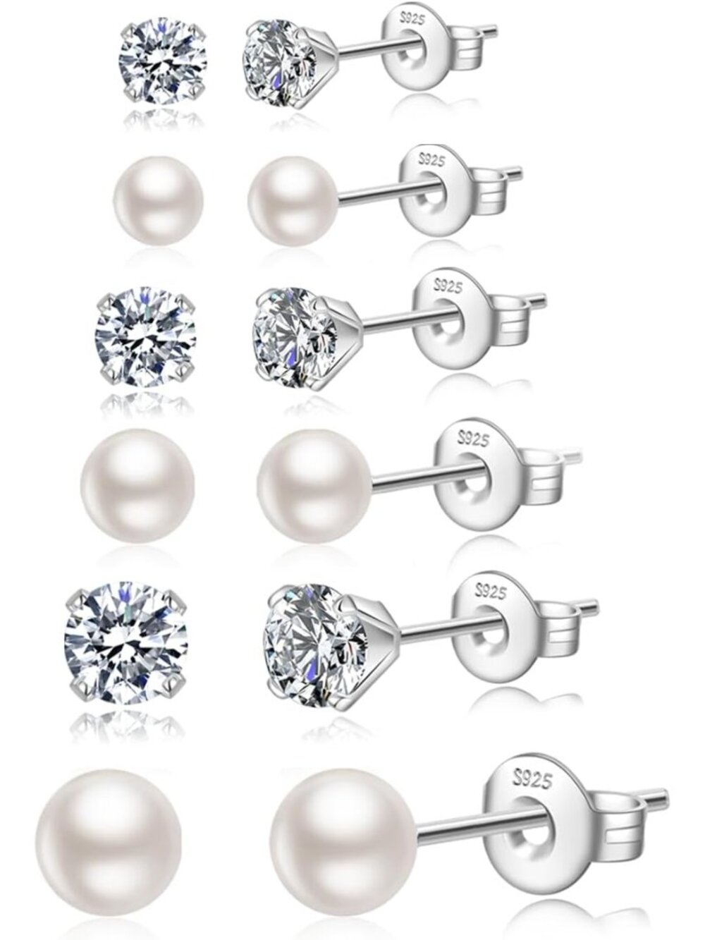 Sterling Silver Stud Earrings for Women Pearl Earrings Non Tarnish - Picture 1 of 6